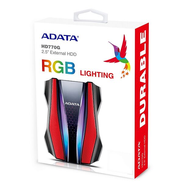 Внешний жесткий диск Portable HDD 2TB ADATA HD770G (Red), USB 3.2 Gen1, IP68, RGB lighting, 139x98x26mm, 270g - 1